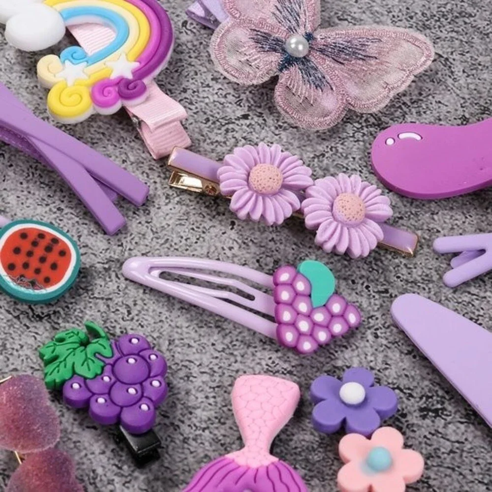 New 14 pcs Little Girls Princess Hairpins Bangs Clip Set Lovely Hair Acc. Purple